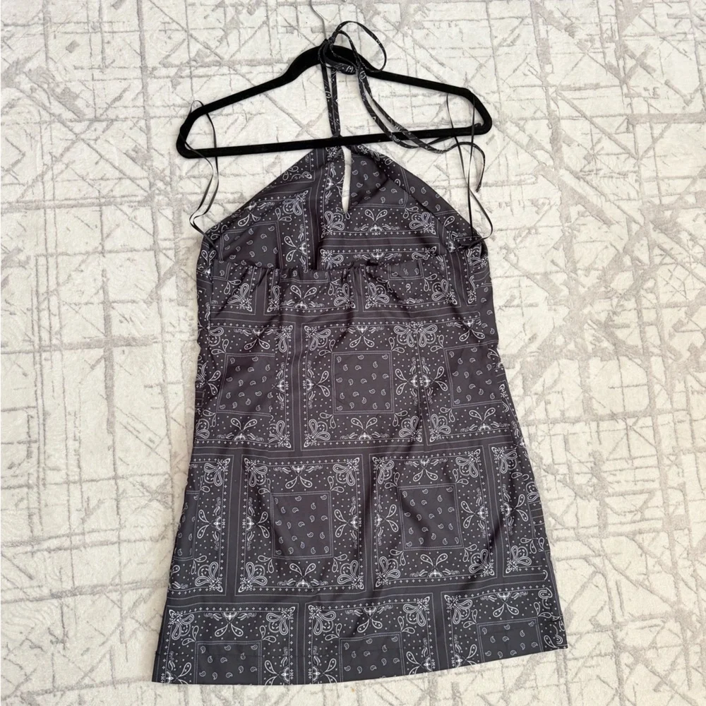 Elodie Bandana Paisley Halter Mini Dress Navy Boho Patchwork Sundress Medium - Picture 5 of 5